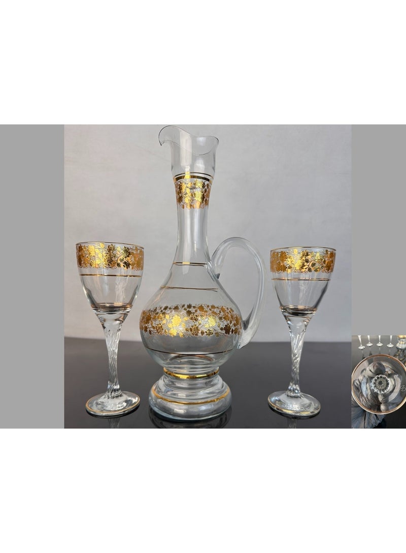 general Luxury Bohemian Crystal Decanter & Glasses Set 7 Pieces Gold Decor - Image 2